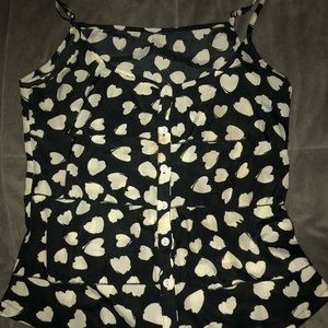 Black silky tank with cream hearts
